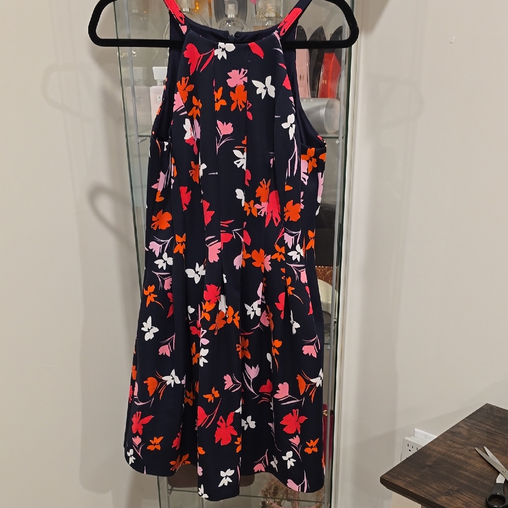 Floral  Dress - Navy with Pink and Orange Accents